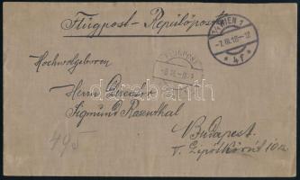 Ausztria 1918.júl.08. Légiposta levél "WIEN" - "BUDAPEST" nagyon ritka darab (104 db repült) RRRR! (Tálas kat. Sfr. 850.-)