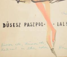 Monofil düsesz paszpollal! Divat reklám- vagy plakátterv, akvarell, papír, feltehetően 1960 körül, o...