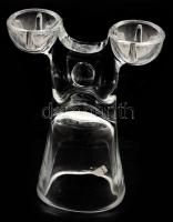 Kétágú design üveg gyertyatartó, m: 19 cm