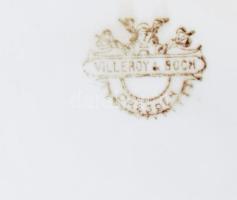 Villeroy &amp; Boch Dresden ezüstözött alpakka tortatál, fajansz betéttel, faág fogókkal, jelzet...