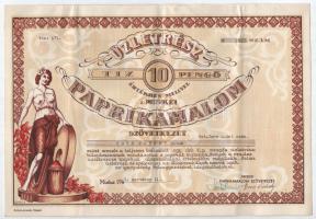 1942. Miske "Miskei Paprikamalom Szövetkezet" üzletrészjegye 10P-ről (3x), sorszámkövetők ...