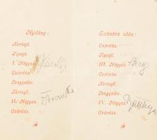 1898 Gyula, Fehér Kereszt Bál táncrendje, foltos, ceruza nélkül