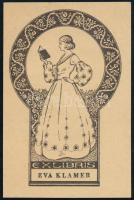 R Bauer jelzéssel (Radnainé Bauer Erzsébet?): Ex libris Eva Klamer. Klisé, papír, jelzett a klisén. 8x5 cm