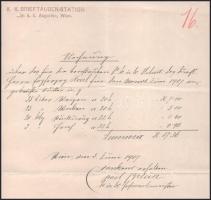 1906 Habsburg Károly, később IV. Károly király részére szóló számla k.u.k. postagalamb állomás pecsé...