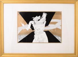 Szász Endre (1926-2003): Szürreális kompozíció. Szitanyomat, papír, jelzett, 64/100 számozással. Üve...