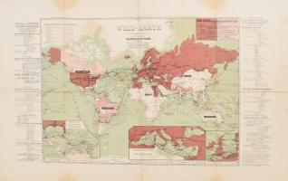 1880 Weltkarte, Mercator's projection, Josef Broditzky, 1:112 500 000, szakadásokkal, 34×52 cm