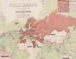 1880 Weltkarte, Mercator's projection, Josef Broditzky, 1:112 500 000, szakadásokkal, 34×52 cm