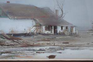 Fejér Csaba (1936-2002): Tanya. Olaj, farost, jelezve jobbra lent. Üvegezett keretben. 45x80 cm