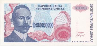 Bosznia-Hercegovina / Szerb Köztársaság / Banja Luka 1993. 10.000.000.000D pótkiadás "Z 0000281...