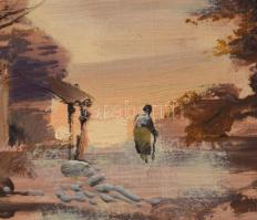 Csikós András (1947-2006): Magányos asszony. Olaj, farost, jelezve jobbra lent, hátoldalán autográf ...