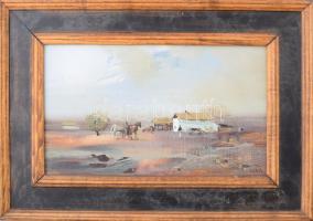 Csikós András (1947-2006): Tanya lovakkal. Olaj, farost, jelezve jobbra lent, hátoldalán autográf fe...