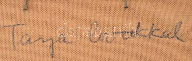 Csikós András (1947-2006): Tanya lovakkal. Olaj, farost, jelezve jobbra lent, hátoldalán autográf fe...