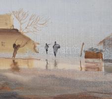 Csikós András (1947-2006): Esős tavasz. Olaj, farost, jelezve jobbra lent, hátoldalán autográf felir...