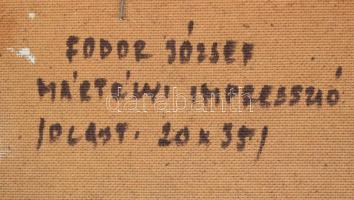 Fodor József (1935-2007): Mártélyi impresszió. Olaj, farost, jelzett, üvegezett fakeretben, hátoldal...