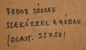 Fodor József (1935-2007): Szekérrel a hóban. Olaj, farost, jelzett, üvegezett fakeretben, hátoldalán...