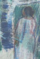 Jelzés nélkül (Németh József?): Lány a rengetegben. Pasztell, papír, üvegezett fakeretben, 64x50 cm