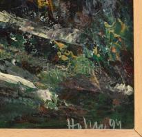 Holler László (1938-): Bakcsó. Olaj, farost, jelzett, hátoldalán autográf felirattal, keretben, 40×3...