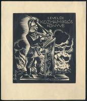 Buday György (1907-1990): Leveldi Kozma Miklós könyve (ex libris). Fametszet, papír, jelzett a metszeten, hajtásnyommal, 10x9 cm