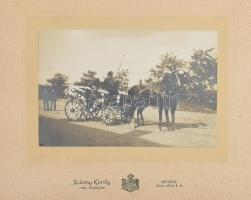 cca 1900 Pécs, díszes lovas fogatok 2 db fotó Zelesny Károly, Pécs 28x22 cm