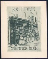 Conrad Gyula (1877-1959): Ex libris Stemmer Ödön. Rézkarc, papír, jelzett a karcon, hajtásnyommal, lap teteje papírra kasírozva, 15×12 cm