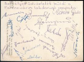 1968 A Bilbao - FTC (1:2) labdarúgó mérkőzésről küldött képeslap a Fradi játékosainak aláírásával Ta...