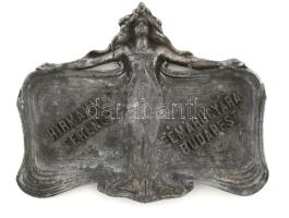 cca 1900, "Hirmann Ferencz Fémárugyára Budapest" feliratú szecessziós fém tábla, 18x14 cm