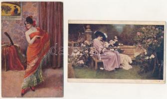 4 db RÉGI motívum képeslap vegyes minőségben: hölgyek