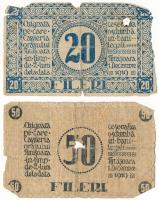 Románia / Temesvár 1919. 20f + 50f T:G, anyaghiány
Romania / Timişoara 1919. 20 Fileri + 50 Fileri ...
