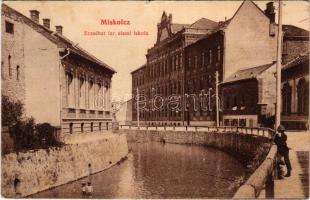 1909 Miskolc, Erzsébet izraelita (zsidó) elemi iskola (kis szakadás / small tear)