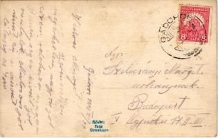 1928 Gádoros, vasútállomás, gőzmozdony, vonat. Hajdu fotó Orosháza, photo (fl)