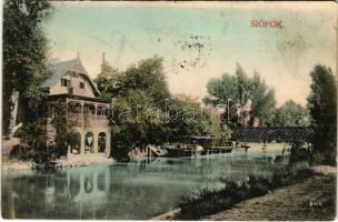 1909 Siófok, Sió csatorna, híd, villa. Hirsch Mór kiadása (fl)