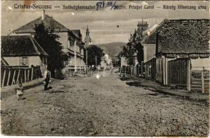 1924 Székelykeresztúr, Kristur, Cristuru Secuiesc; Károly főherceg utca, Járásbíróság. Károly Szemerjai kiadása / Strada Printul Carol / street, county court (felszíni sérülés / surface damage)