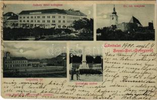 1900 Sepsiszentgyörgy, Sfantu Gheorghe; Székely Mikó kollégium, Református templom, Szabadság tér, Szabadság szobor. Benkő M. kiadása / boarding school, Calvinist church, square, monument (Rb)