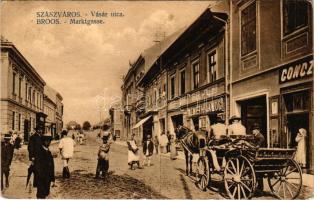 1912 Szászváros, Broos, Orastie; Vásár utca, lovaskocsi, Németh János üzlete / Marktgasse / street view with shops and horse cart (EK)