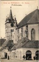 1909 Szászsebes, Mühlbach, Sebes; Evangélikus templom. J. Hientz / Kirche / church