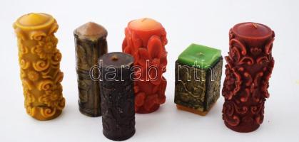 6 darab régi gyertya, közte szocialista címeres, vadászmintás, stb, m: 23 cm alatt