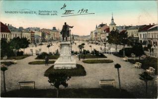 1912 Marosvásárhely, Targu Mures; Széchenyi tér és szobor, Holbach Ede üzlete. Porjes S. Sándor kiadása / statue and square, shops