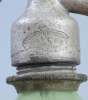 S. Spitzer Timiosara uránnal színezett bordás szódásüveg, sascsőrös fejjel, pattogzással, m: 30 cm