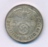 Német Harmadik Birodalom 1937A 5M Ag "Hindenburg" T:XF patina German Third Empire 1937A 5 ...