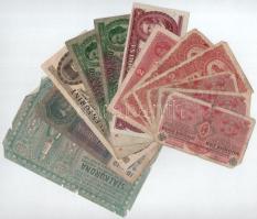 12db-os korona, pengő és forint bankjegy tétel, közte 1db reklámpénz: Arad 1913. május 1. " Andrényi Kálmán Utódai" pezsgőreklám nyereményjáték felhívással 100K-ról T:F-VG