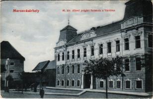 1911 Marosvásárhely, Targu Mures; M. kir. állami polgári fiú iskola a Vár téren. Révész Béla kiadása / boy school (Rb)