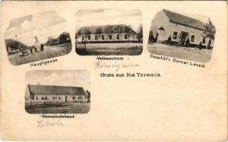 Kisteremia, Teremi, Teremia Mica (Temes, Timis); Fő utca, iskola, községháza, Dörner László üzlete. Dajkovits J. utóda kiadása / main street, school, town hall, shop