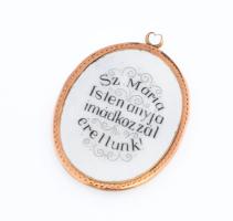 Porcelánkép kegytárgy medál, 14K arany (Au) foglalatban, bruttó 5,2g