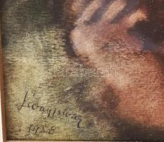 Lévay István: Idős pár. Akvarell, papír, jbl: Lévay István 1958. 29,5x 21 cm, keretben, keret sérült...