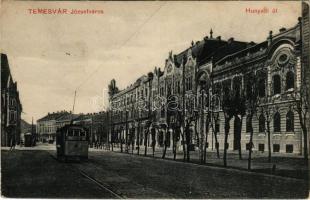 1912 Temesvár, Timisoara; Józsefváros, Hunyadi út, villamos. Décsi Géza kiadása / Iosefin, street, t...