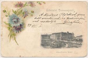 1899 (Vorläufer) Temesvár, Timisoara; Józsefváros, Küttl tér. Uhrmann Henrik kiadása / Iosefin, square. Floral litho (fa)