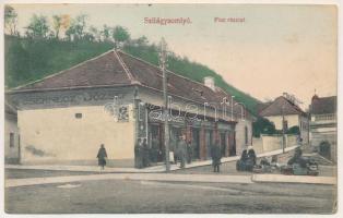 1914 Szilágysomlyó, Simleu Silvaniei; Piac részlet, Nagy Sándor, Barta Károly, Csernecz József üzlete és saját kiadása / shops, market (fl)