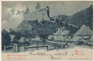 1900 Törcsvár, Törzburg, Bran; Üdvözlet Fogarasból! vár este. Thierfeld Dávid kiadása / castle at night