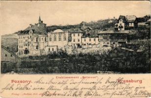 1901 Pozsony, Pressburg, Bratislava; Etablissement Bellevue / Bellevue szálloda és étterem, nyaraló. Verlag "Bediene dich allein" / hotel, restaurant, villa (Rb)