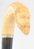 Sétapálca, csont férfifej fogóval, ebonizált fa, h: 82 cm